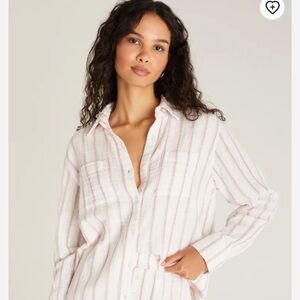 Z Supply Saturdays Stripe Gauze Button Up Shirt